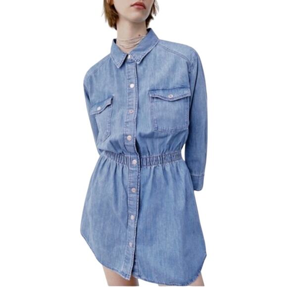 Zara Women's Long Sleeve Denim Shirt Dress size Large - Picture 4 of 5
